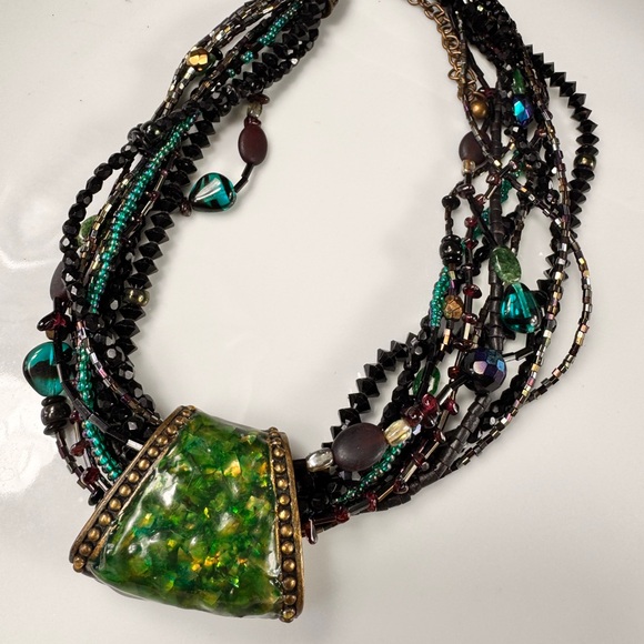 Chico's Black and Green stone Beaded Necklace